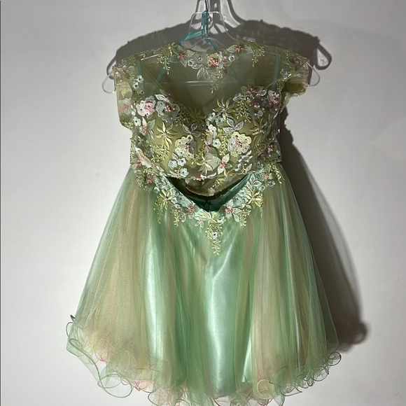 dress that green and pink pearls Step into a dream with this fairy beaded midi dress, a whimsical creation in soft mint adorned with delicate blossoms. The illusion bodice sparkles with embroidery beadwork, while sheer Runs true to size . beach pink dress Long Halter